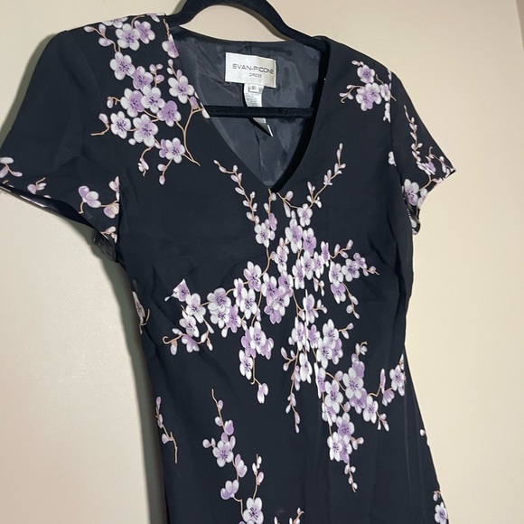 90s emo Evan picone v neckline dress black and purple floral dress - Picture 4 of 4